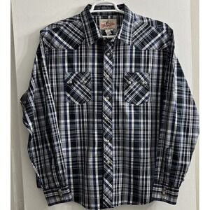 Vintage Wrangler Mens 2XL XXL Western Pearl Snap Long Sleeve Plaid Shirt Cowboy